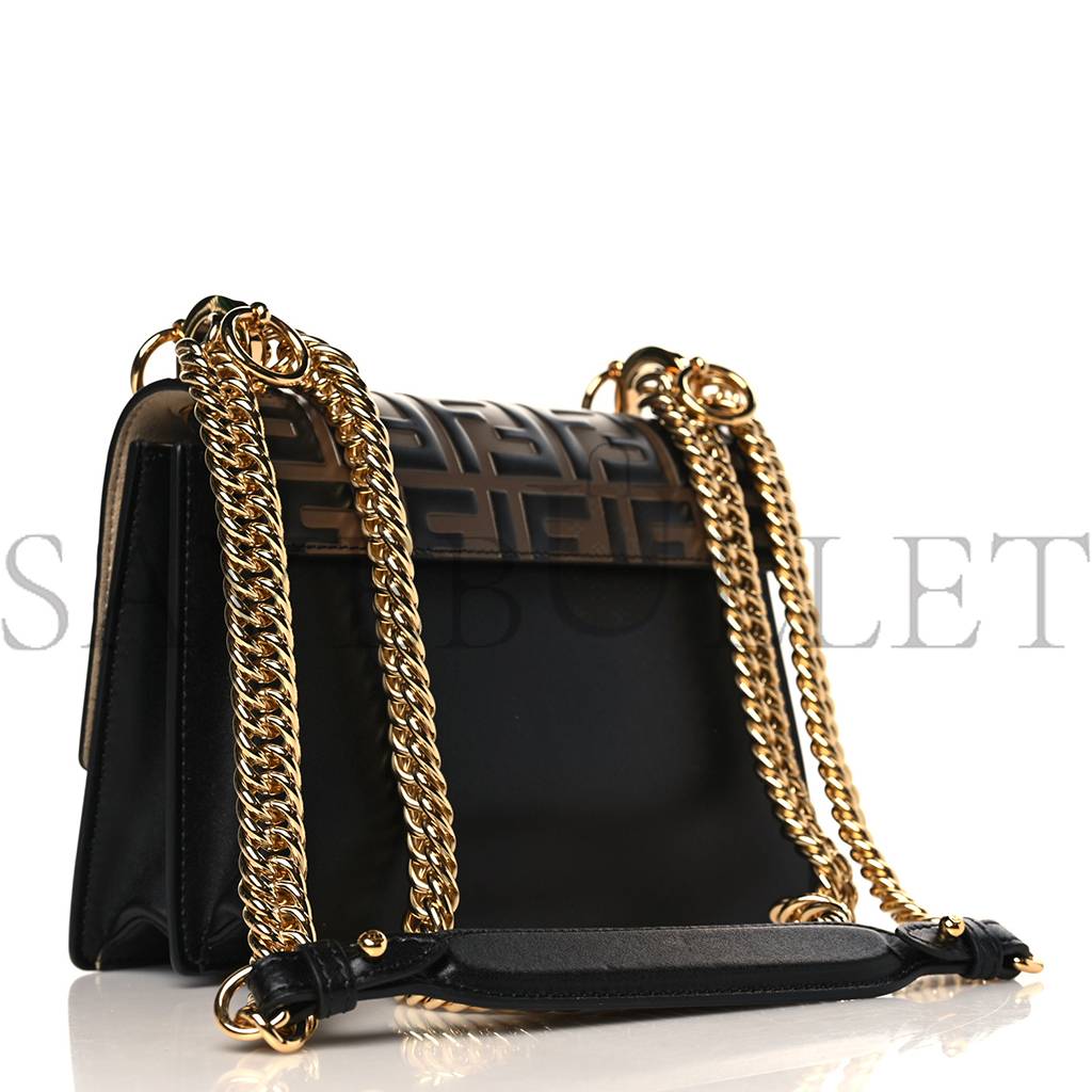 F**di vitello liberty bi-color ff 1974 embossed small kan i shoulder bag black maya (19*16*9cm)