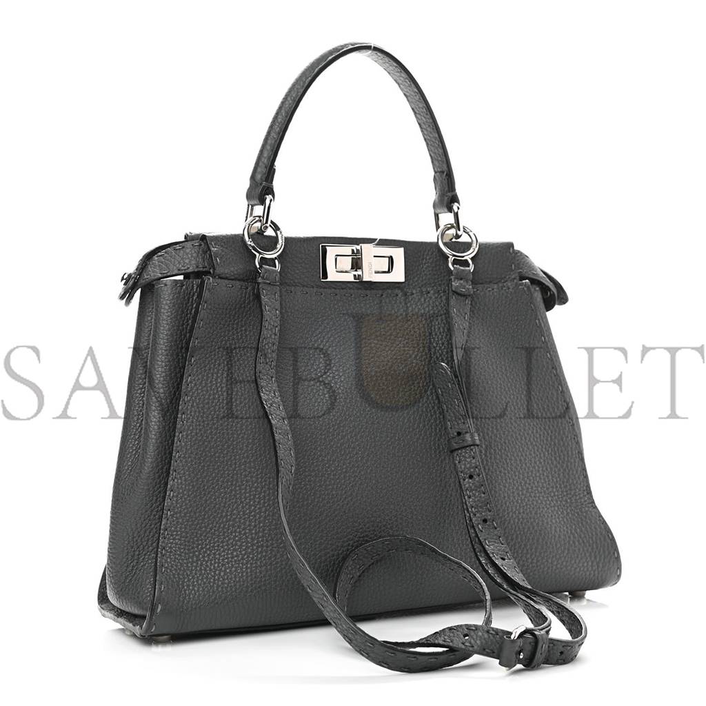 F**di cuoio romano selleria bi-color medium peekaboo iconic satchel asfalto latte (34*25*10cm)