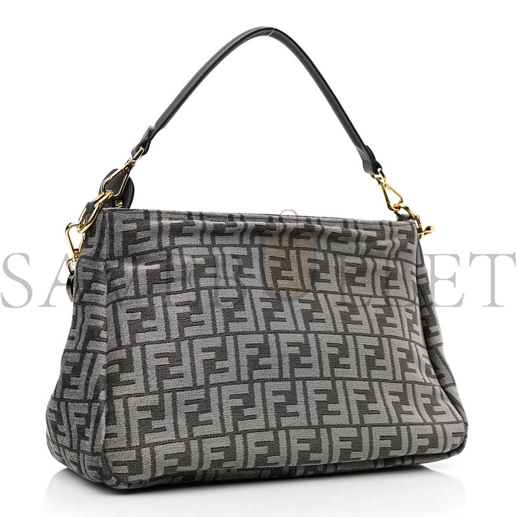 FENDI CHENILLE VITELLO SETA PLEXIGLASS FF FENDI O'LOCK ZIPPER ANTHRACITE ASFALTO (35*23*14cm)