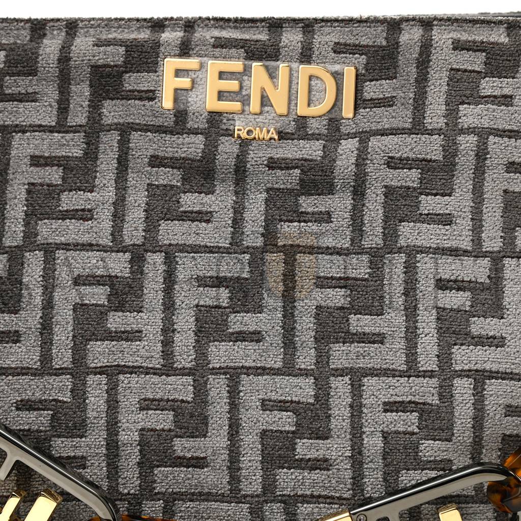 FENDI CHENILLE VITELLO SETA PLEXIGLASS FF FENDI O'LOCK ZIPPER ANTHRACITE ASFALTO (35*23*14cm)