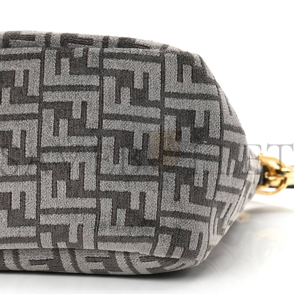 FENDI CHENILLE VITELLO SETA PLEXIGLASS FF FENDI O'LOCK ZIPPER ANTHRACITE ASFALTO (35*23*14cm)