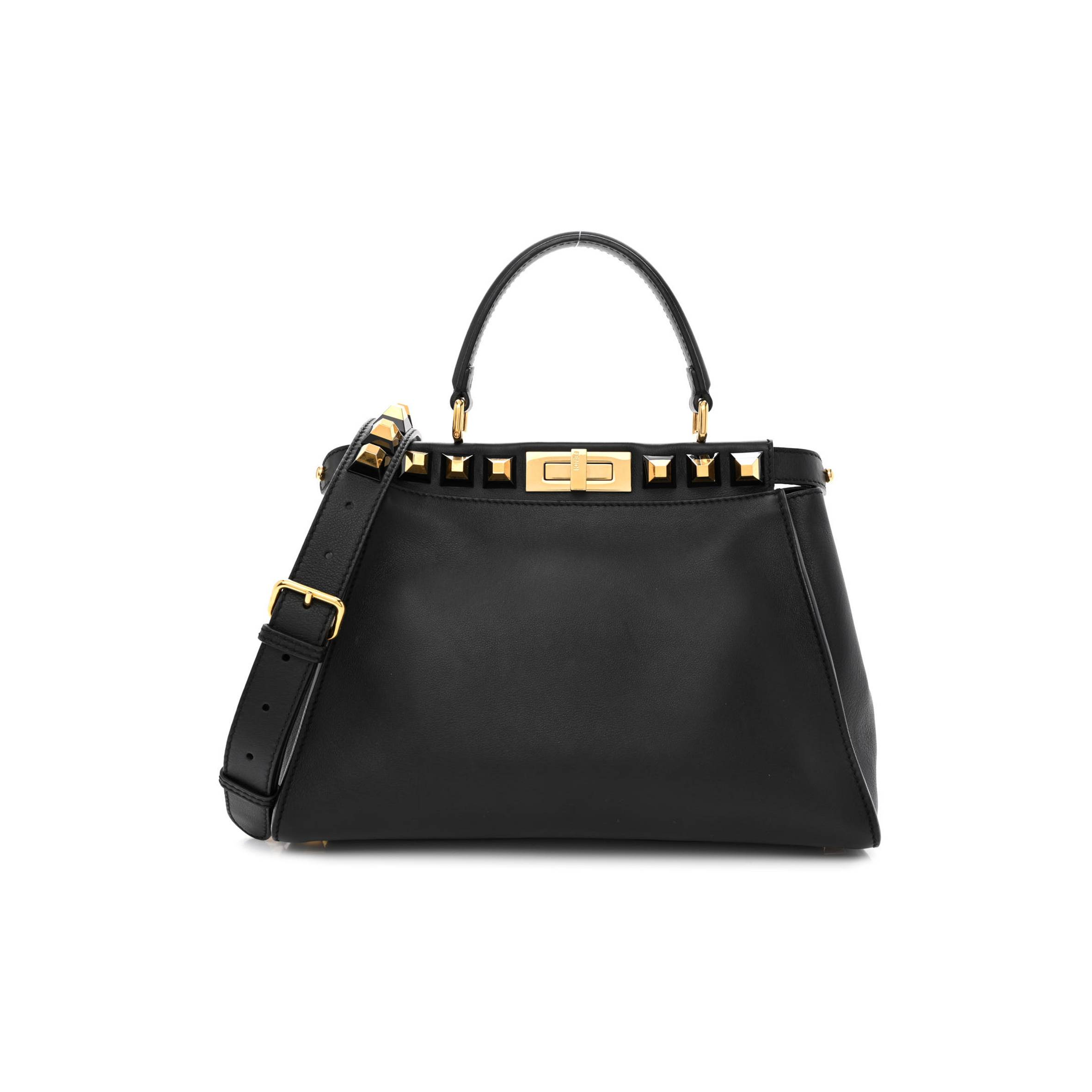 F**di calfskin studded medium peekaboo iconic satchel black (34*24*12cm)