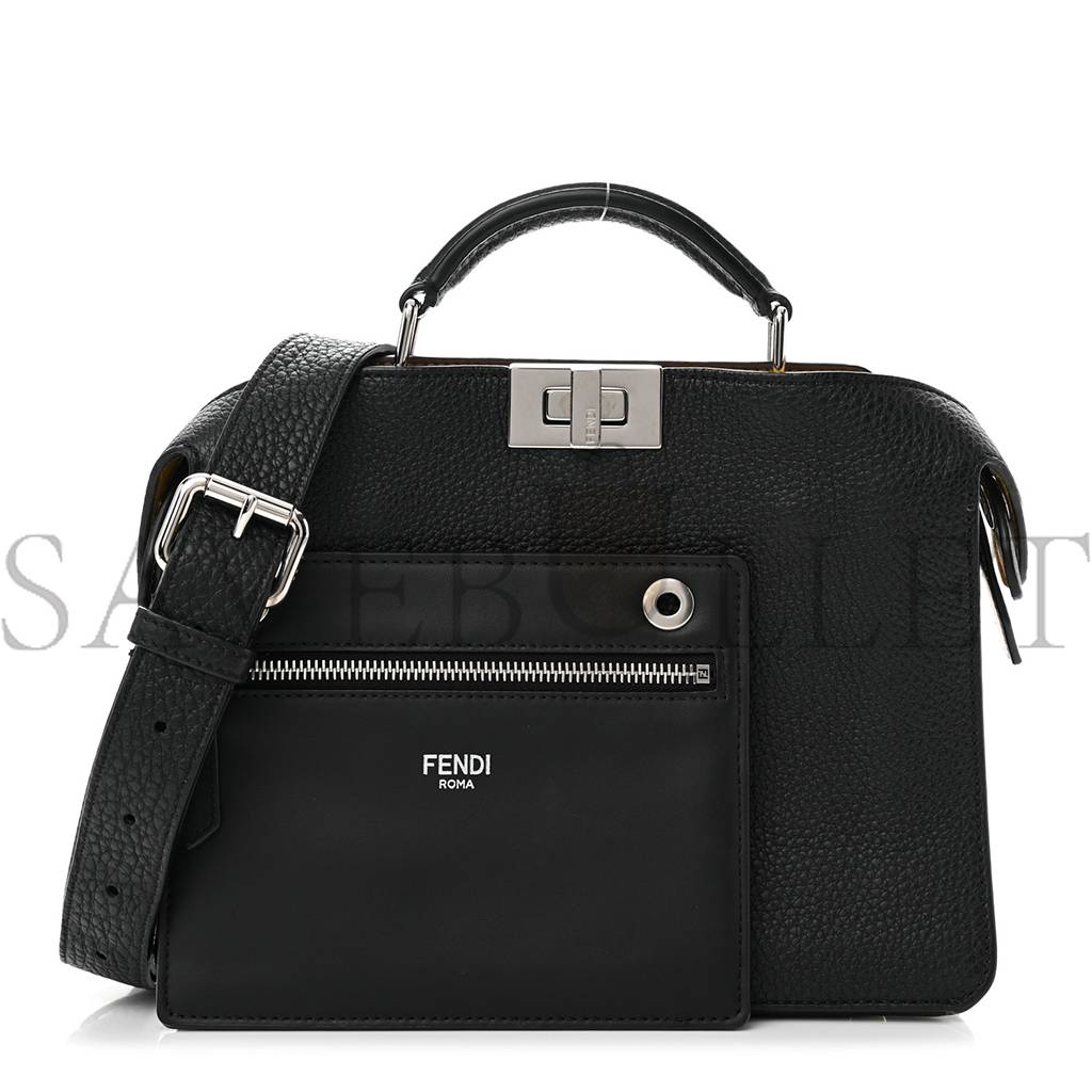 F**di cuoio romano vitello grace light glazed fabric bi-color ff 1974 mini peekaboo i see u satchel black (25*20*9cm)