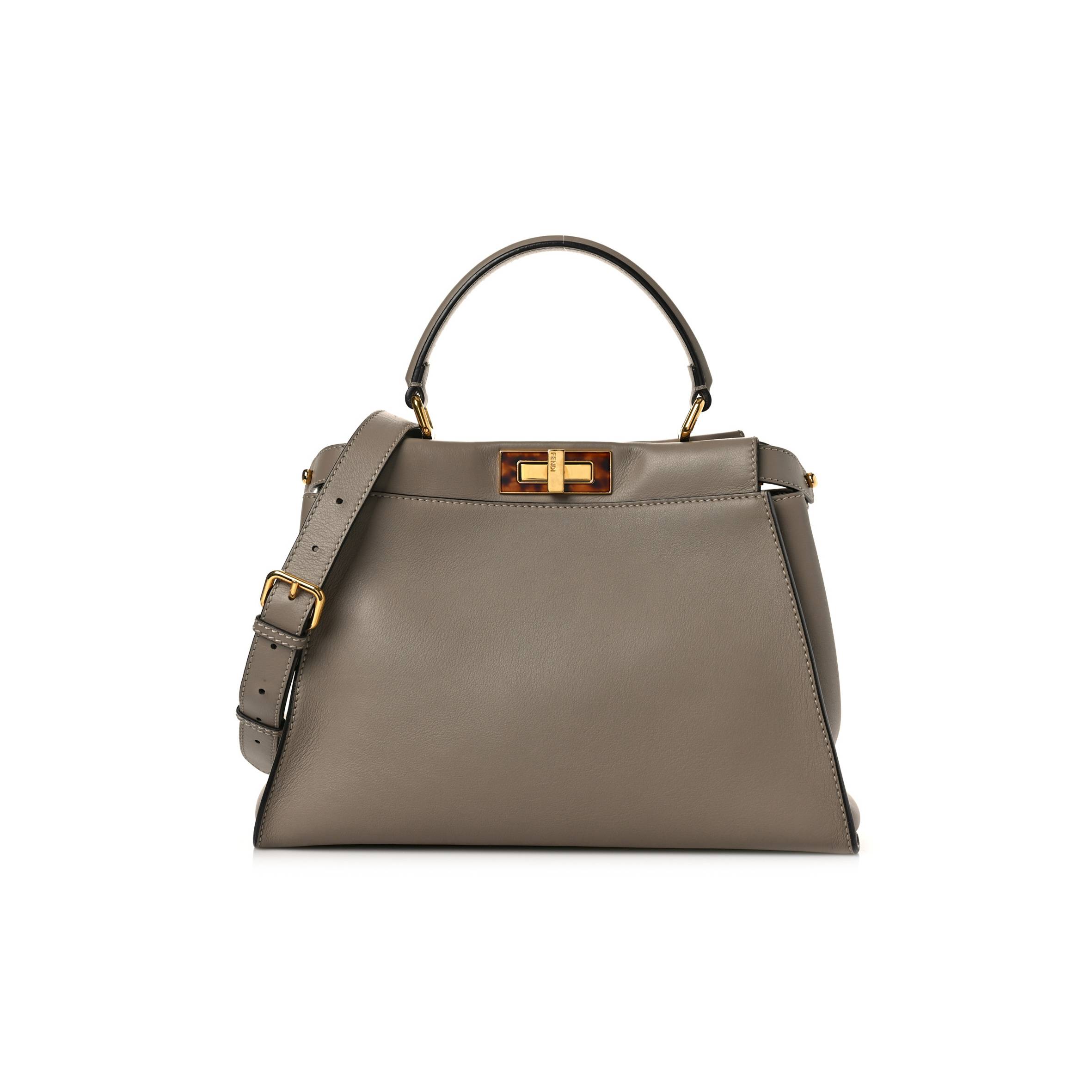 F**di vitello seta plexiglass tortoise medium peekaboo iconic satchel tortora (33*25*13cm)