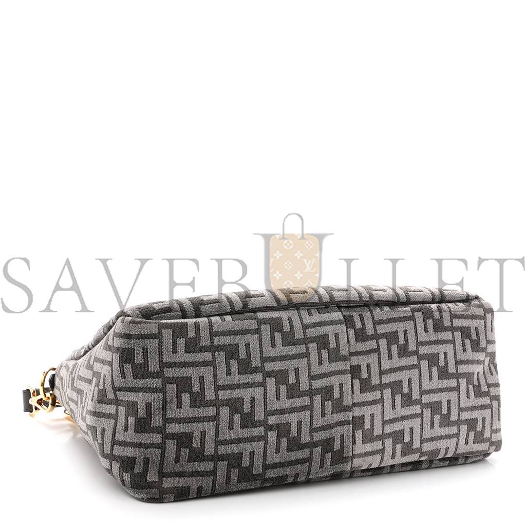 FENDI CHENILLE VITELLO SETA PLEXIGLASS FF FENDI O'LOCK ZIPPER ANTHRACITE ASFALTO (34*23*13cm)