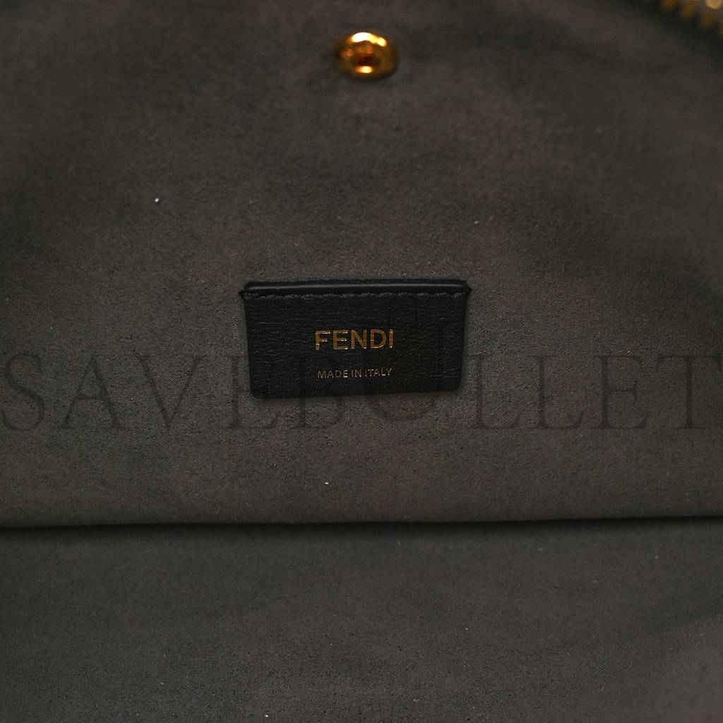 FENDI CHENILLE VITELLO SETA PLEXIGLASS FF FENDI O'LOCK ZIPPER ANTHRACITE ASFALTO (34*23*13cm)