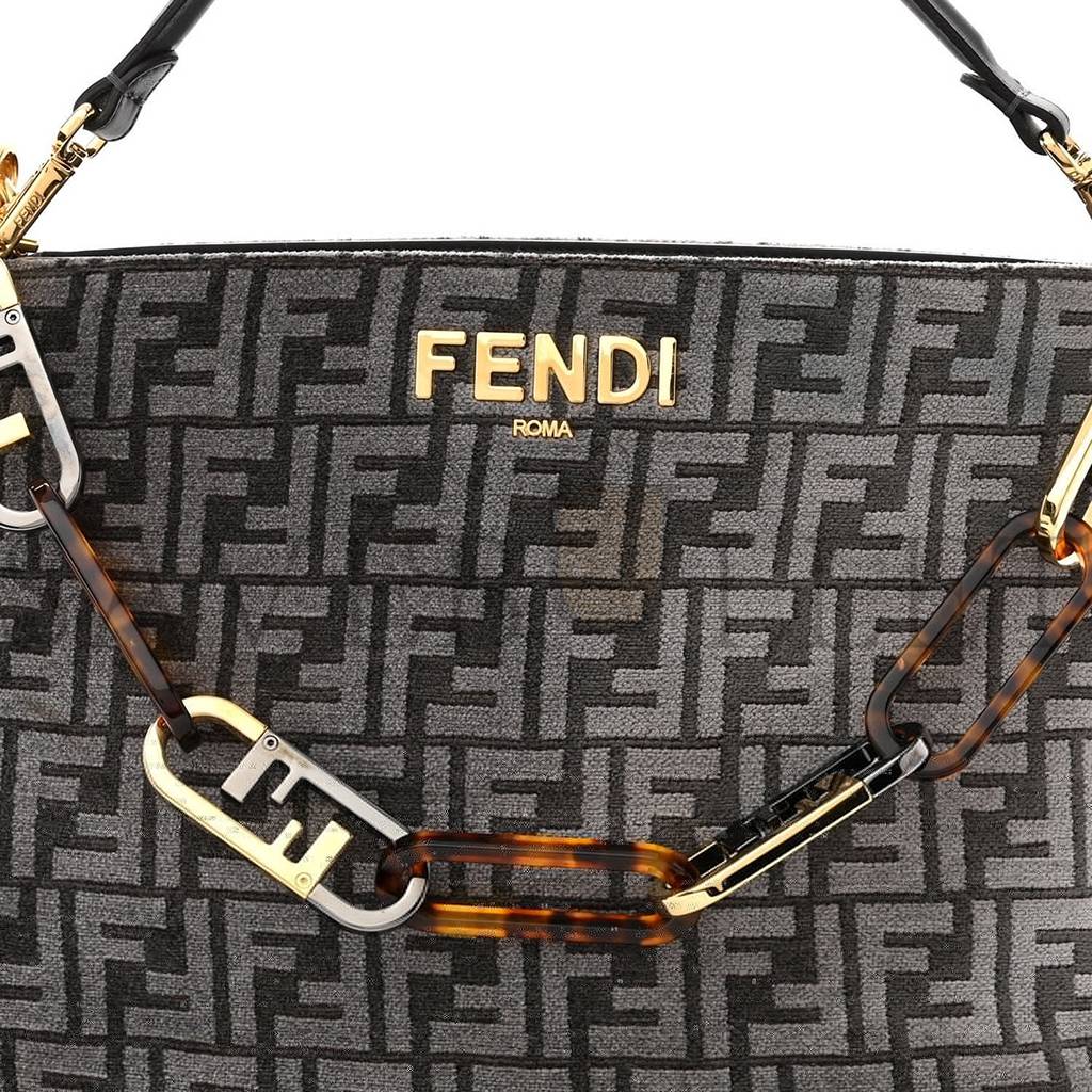 FENDI CHENILLE VITELLO SETA PLEXIGLASS FF FENDI O'LOCK ZIPPER ANTHRACITE ASFALTO (34*23*13cm)