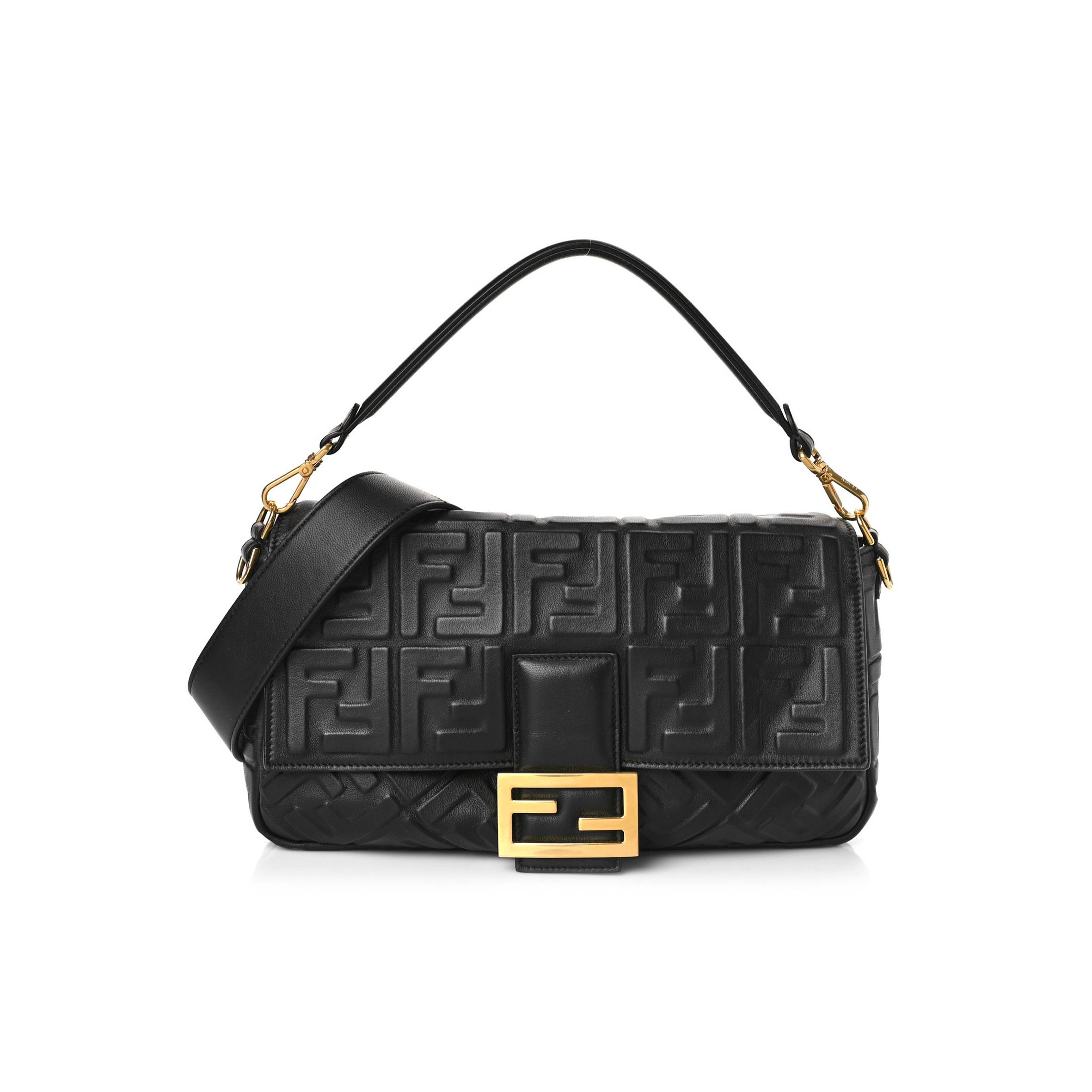 F**di nappa ff 1974 embossed large baguette black (31*20*5cm)