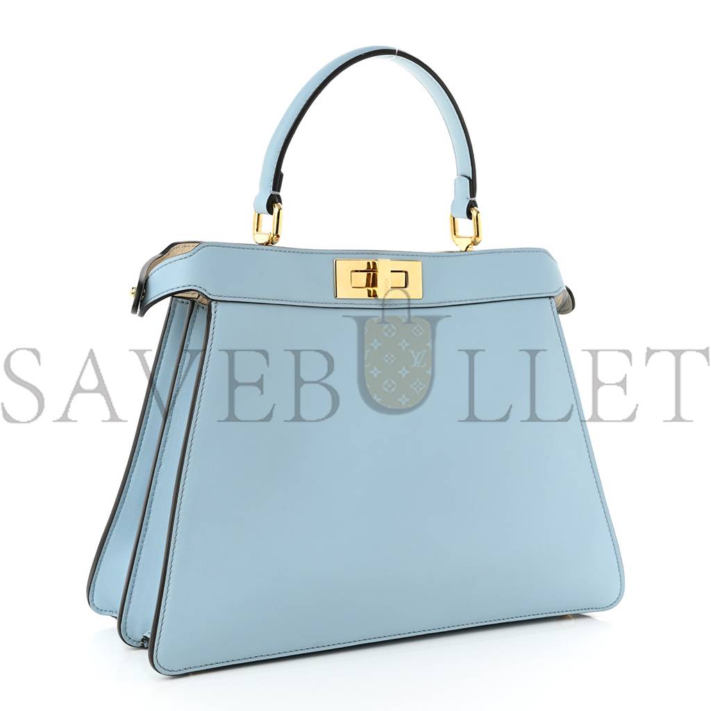 F**di vitello seta shiny nappa medium peekaboo i see u satchel azzurro baby camelia (33*24*13cm)