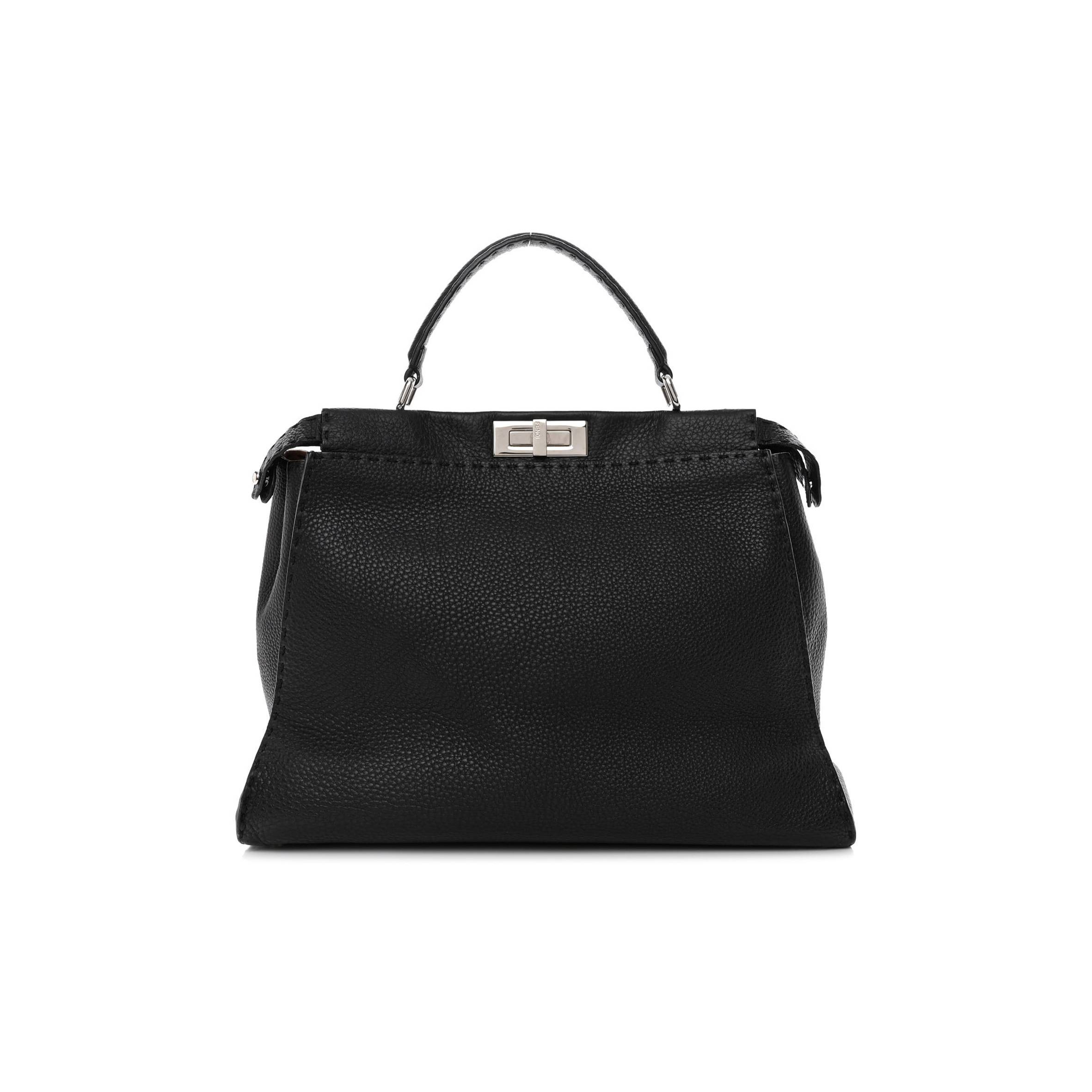 F**di cuoio romano selleria bi-color large peekaboo iconic satchel black mou (39*30*18cm)