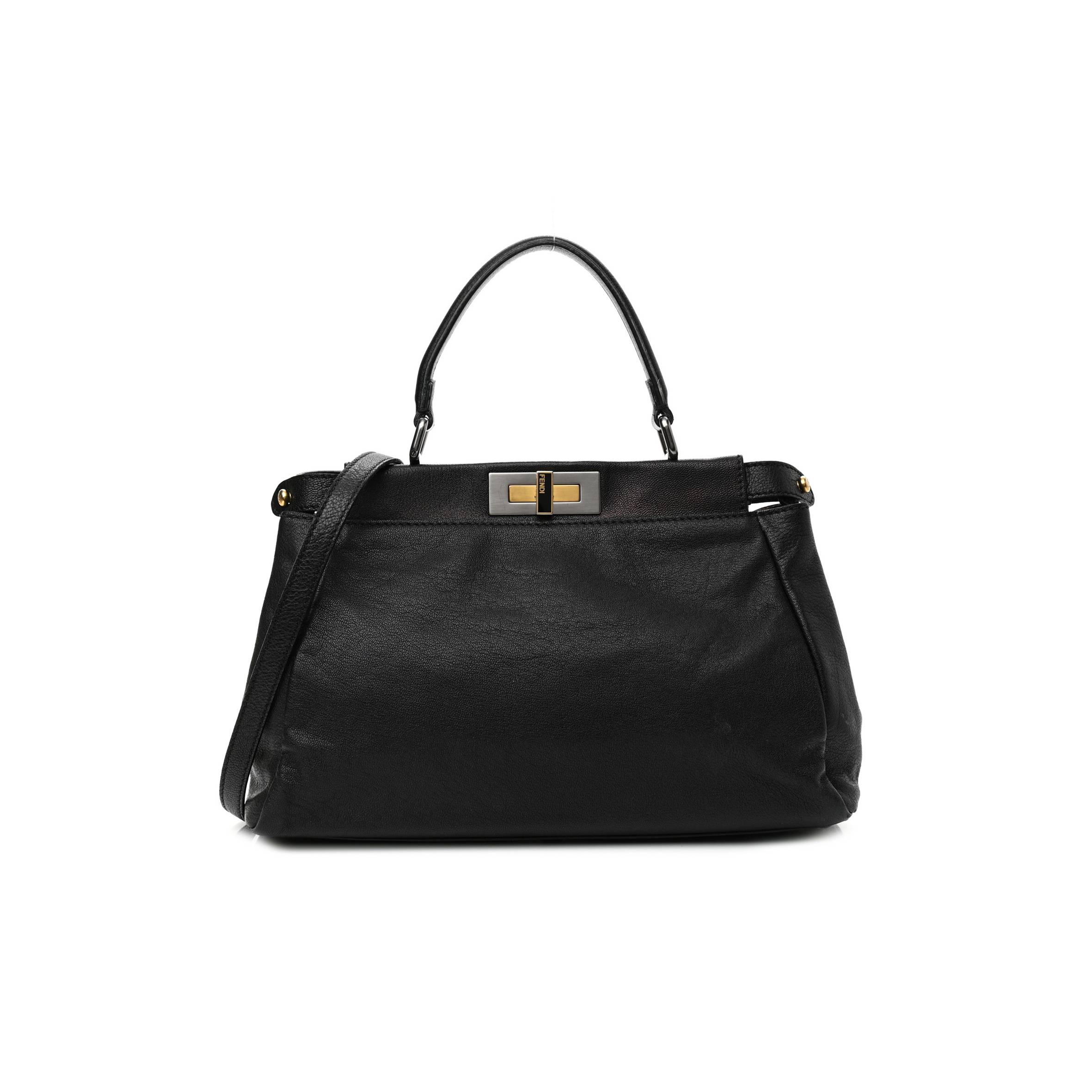 F**di goatskin zucca medium peekaboo iconic satchel black tobacco (34*22*11cm)