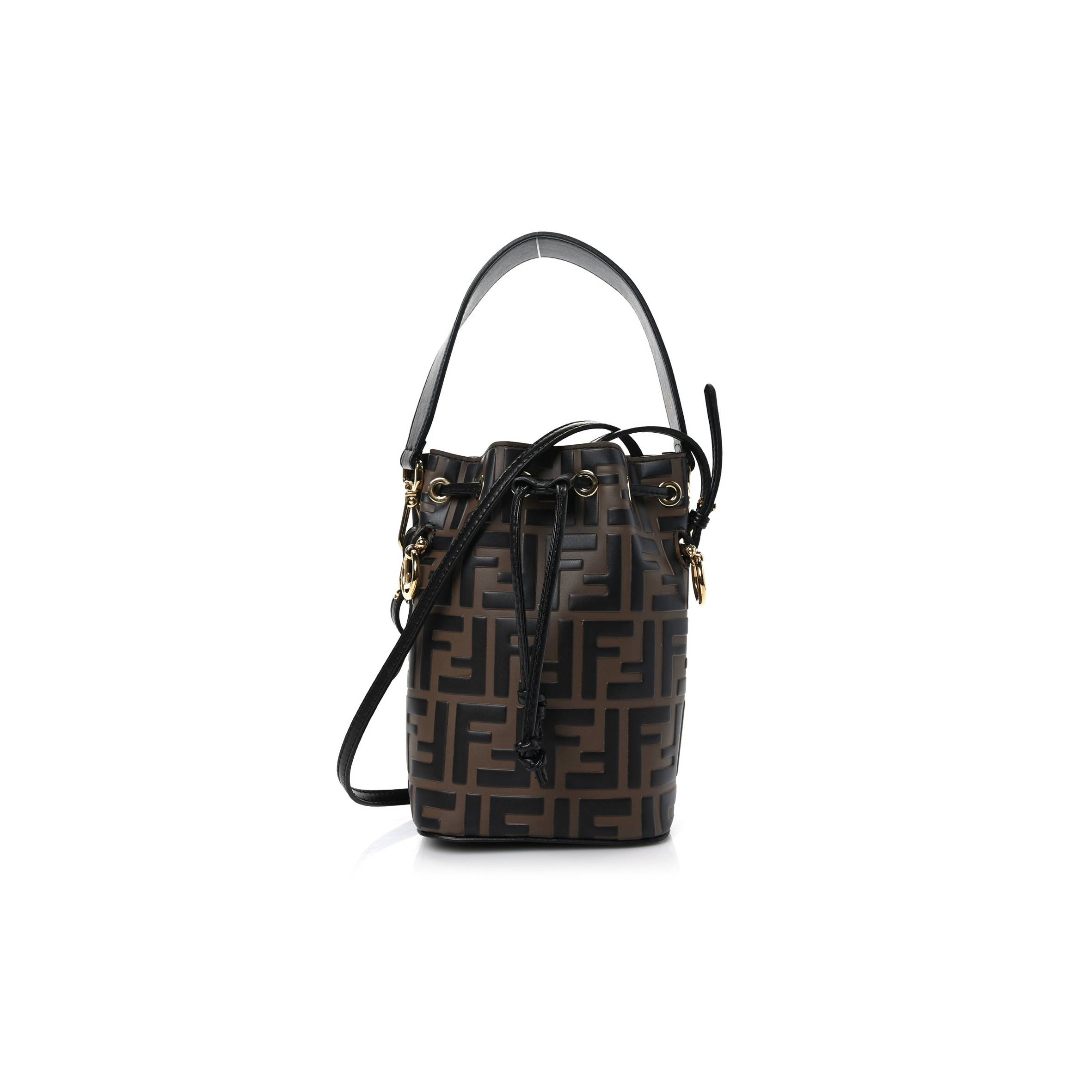 F**di vitello liberty f is F**di bi-color ff 1974 embossed mini mon tresor bucket bag maya black (18*11*10cm)