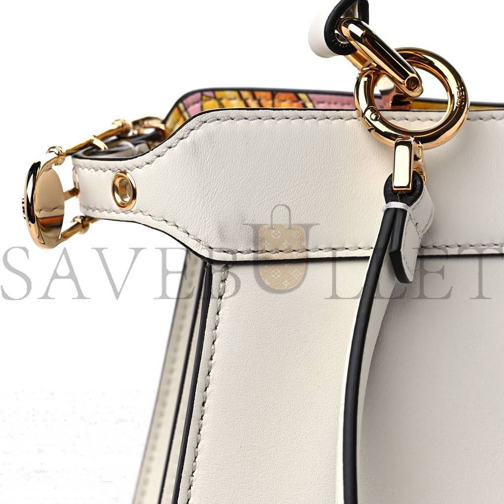 F**di x versace vitello seta nappa fendace ff baroque medium peekaboo i see u satchel white ice (27*20*10cm)