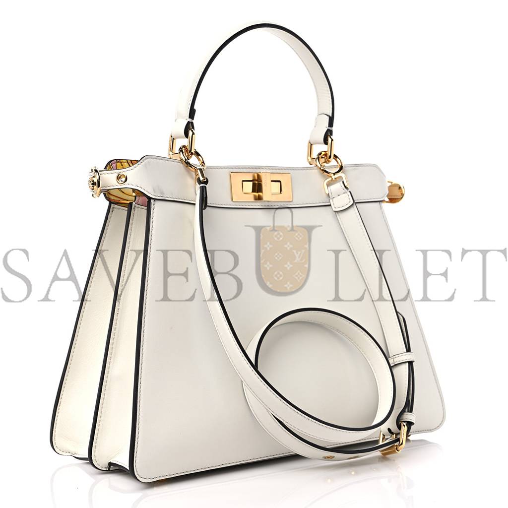 F**di x versace vitello seta nappa fendace ff baroque medium peekaboo i see u satchel white ice (27*20*10cm)