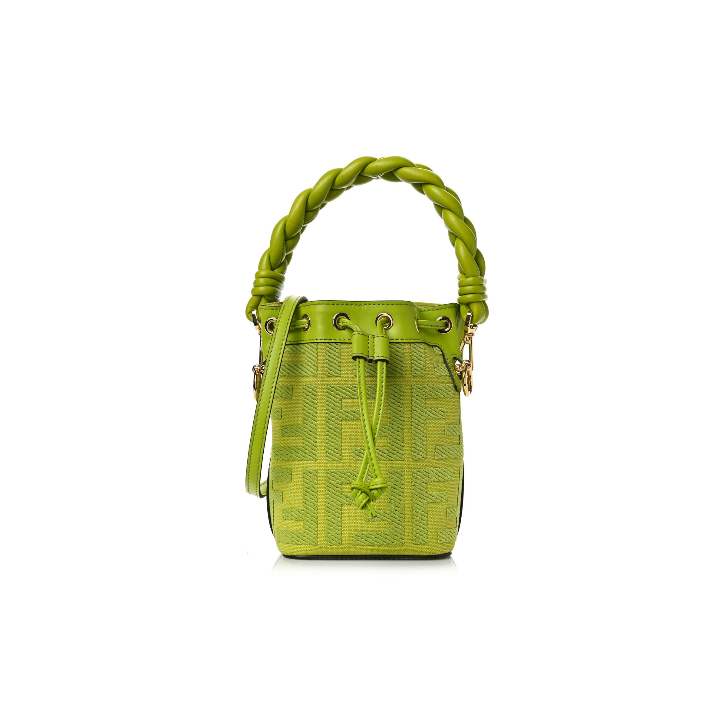 F**di canvas vitello grace f is F**di ff embroidered mini mon tresor bucket bag wasabi (18*12*10cm)