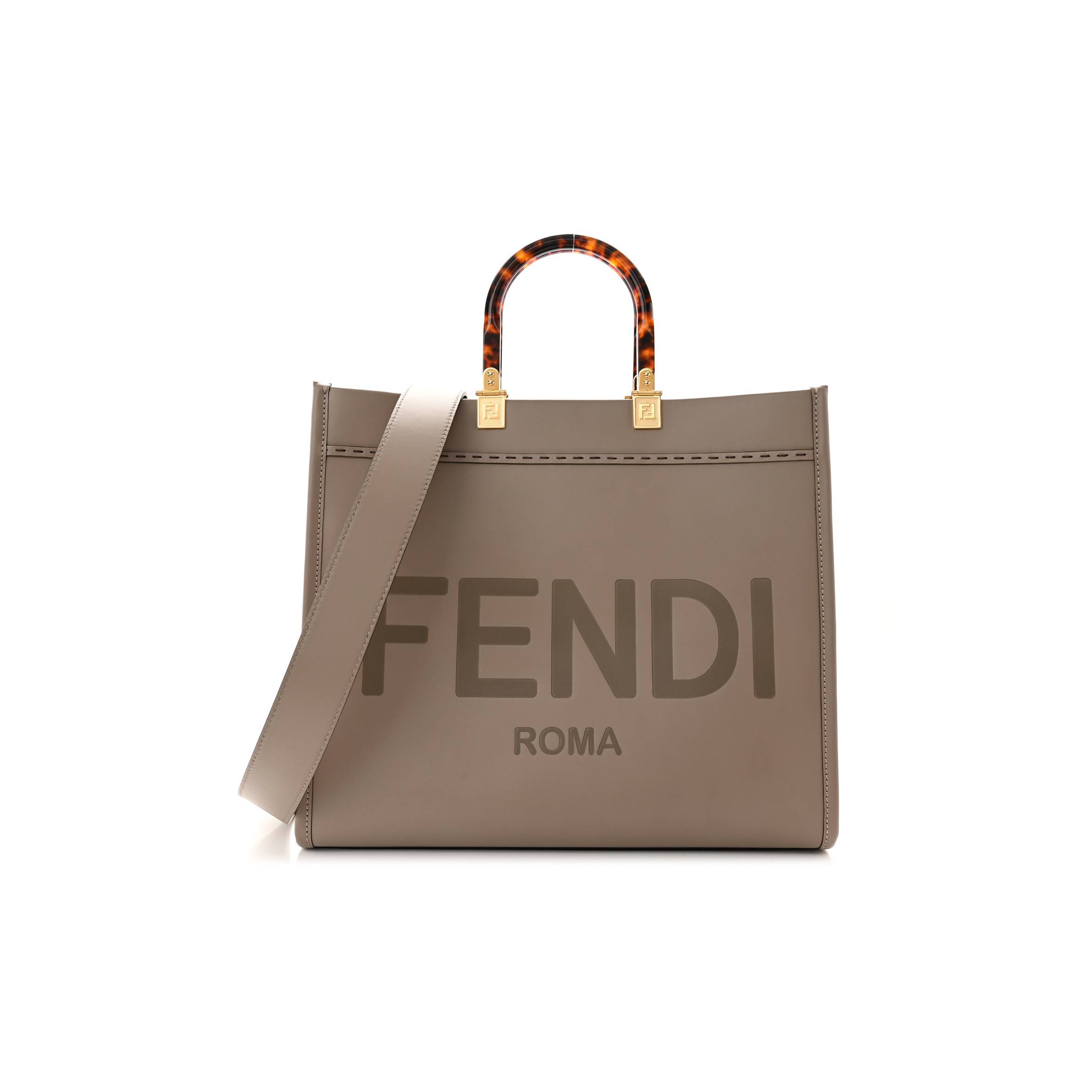 F**di vitello king plexiglass logo embossed medium F**di sunshine shopper tote tortora (36*30*16cm)