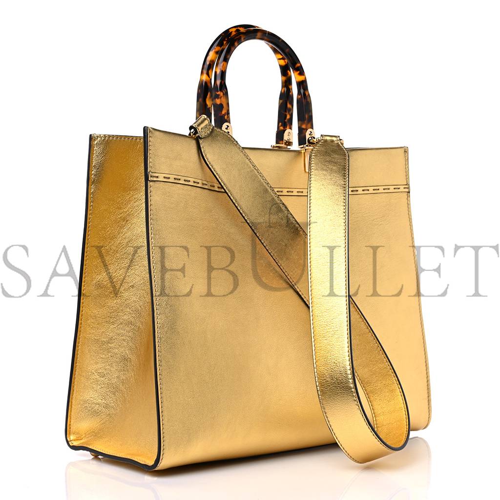 F**di vitello catalan mirror plexiglass logo embossed medium F**di sunshine shopper tote gold (36*30*14cm)