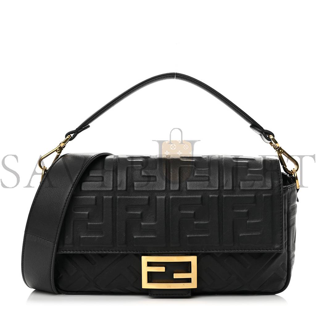 FENDI NAPPA FF 1974 EMBOSSED BAGUETTE BLACK (27*15*6cm)