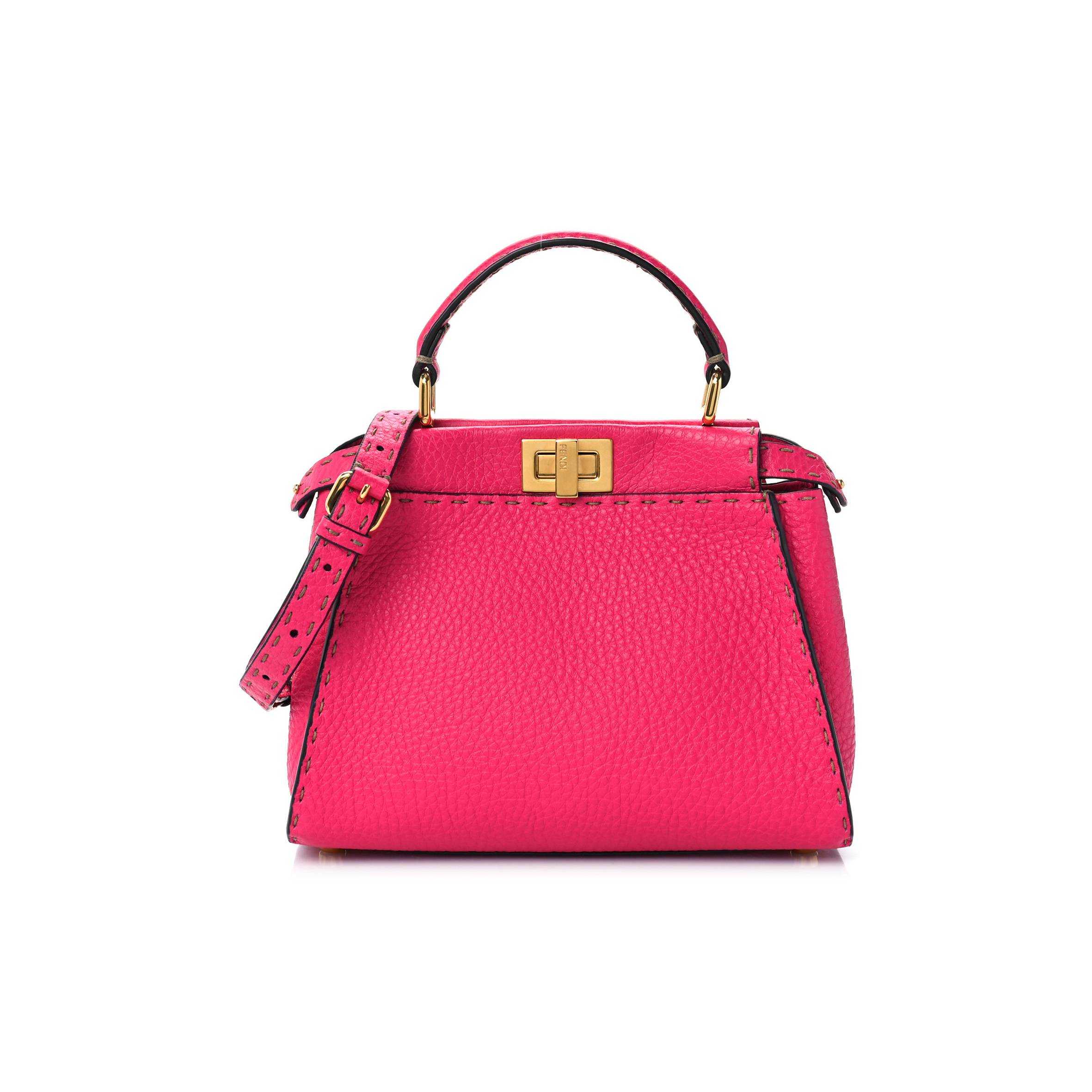 F**di cuoio romano selleria mini peekaboo iconic satchel fuxia (23*19*11cm)