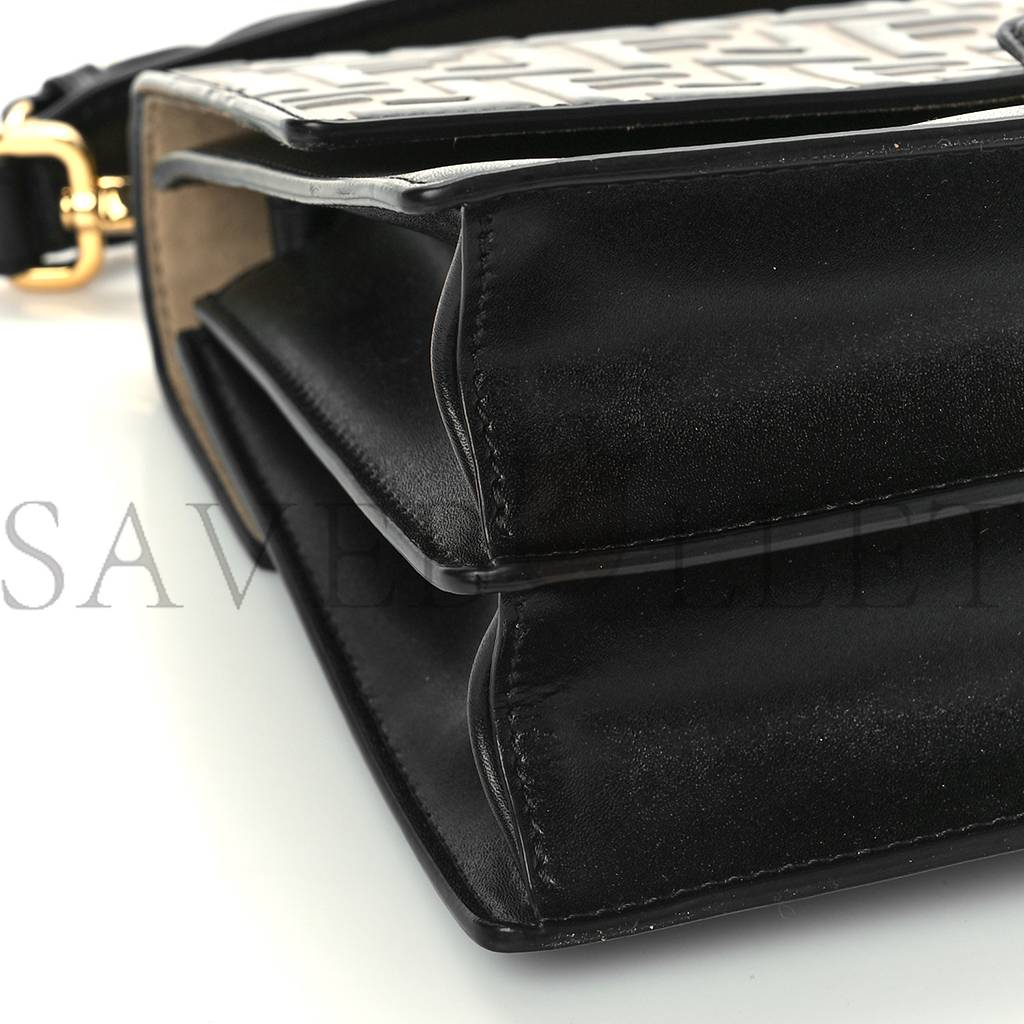 F**di vitello liberty bi-color ff 1974 embossed chain strap kan u shoulder bag black maya (25*20*8cm)