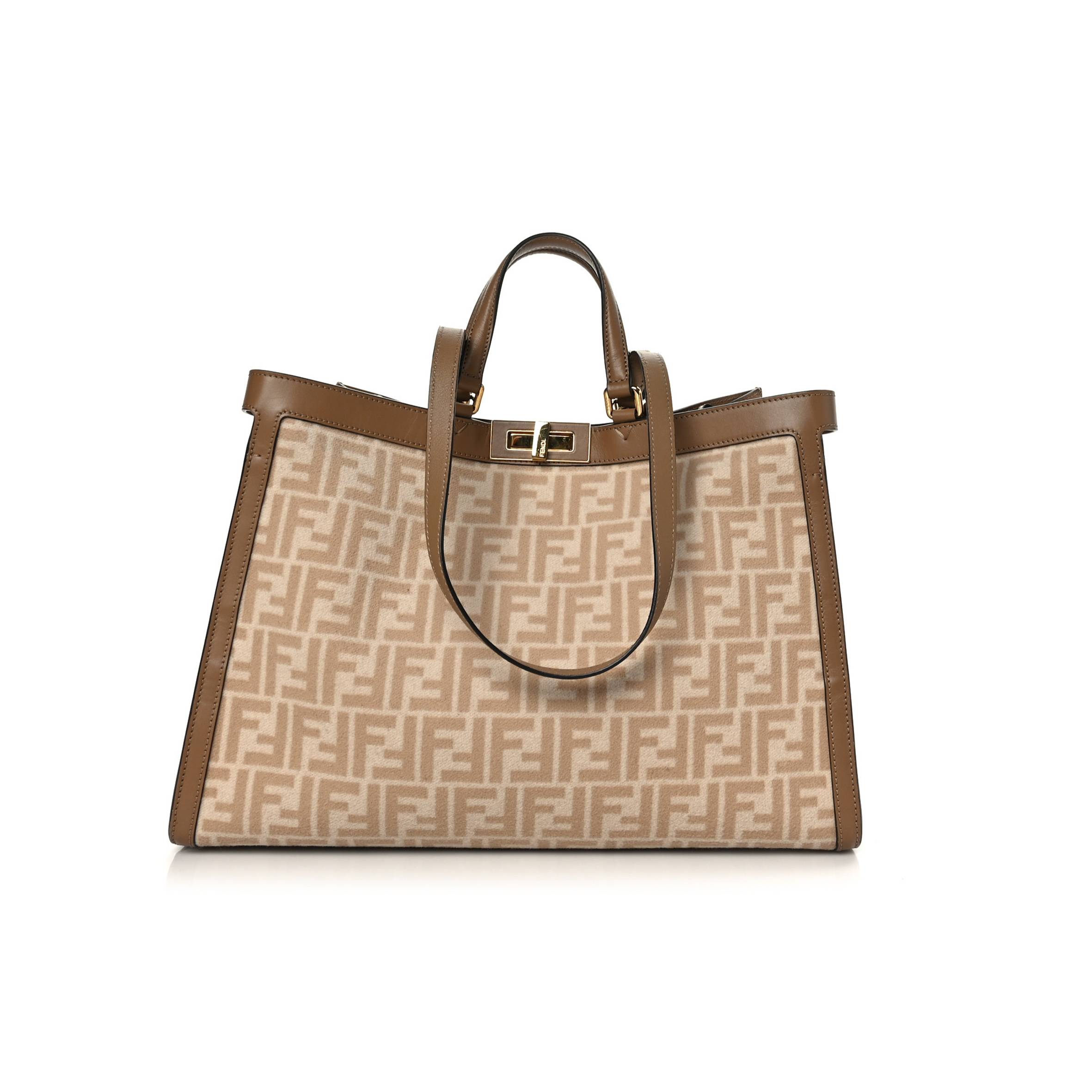 F**di wool vitello king seta ff 1974 medium peekaboo x-tote beige cammello sand (41*29*15cm)