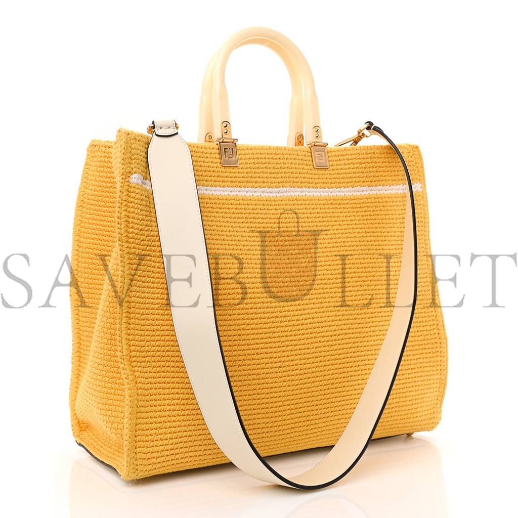 F**di crochet vitello king logo plexiglass medium F**di sunshine shopper tote mimosa panna (36*31*15cm)