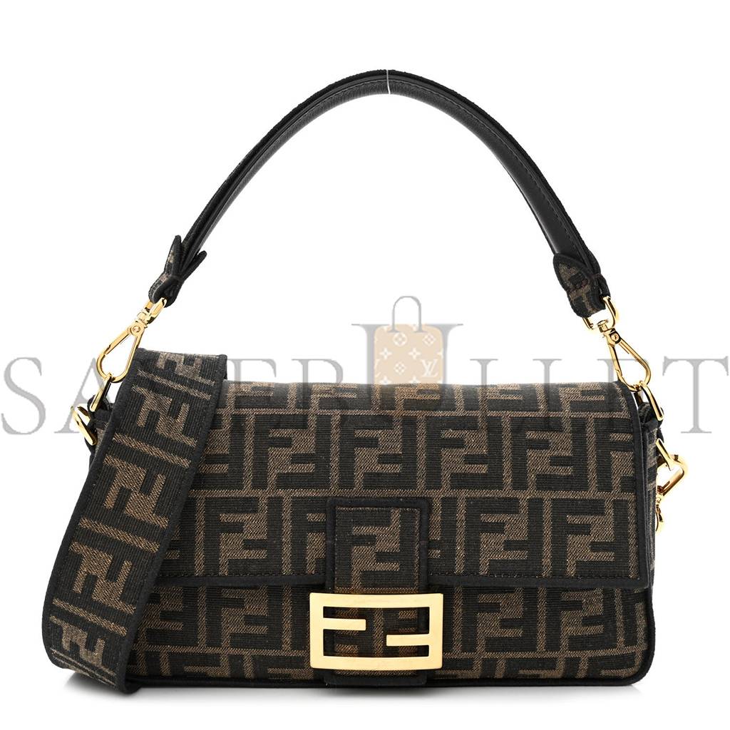 FENDI FABRIC JACQUARD FF 1974 MEDIUM BAGUETTE TOBACCO MORO BLACK (27*14*6cm)