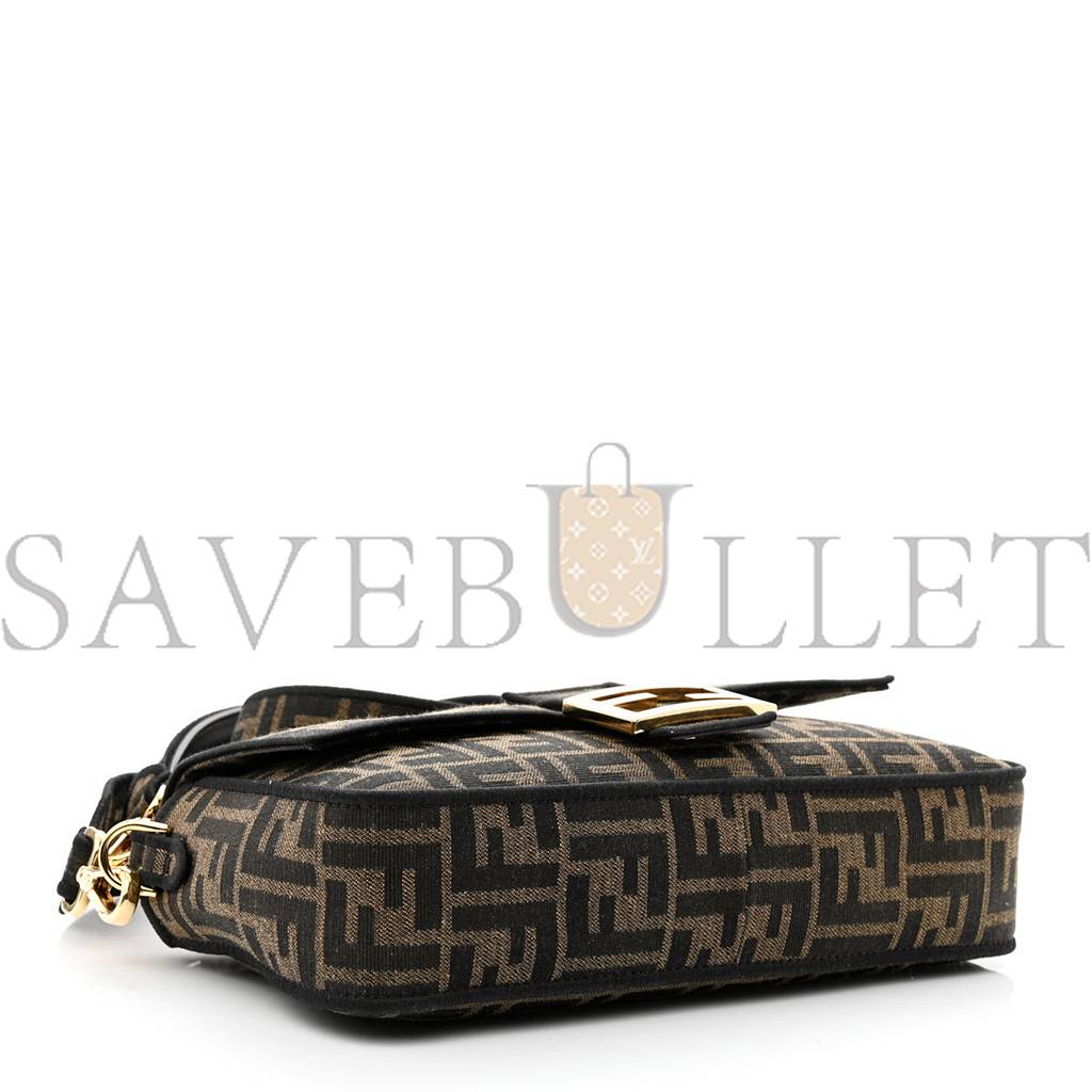 FENDI FABRIC JACQUARD FF 1974 MEDIUM BAGUETTE TOBACCO MORO BLACK (27*14*6cm)