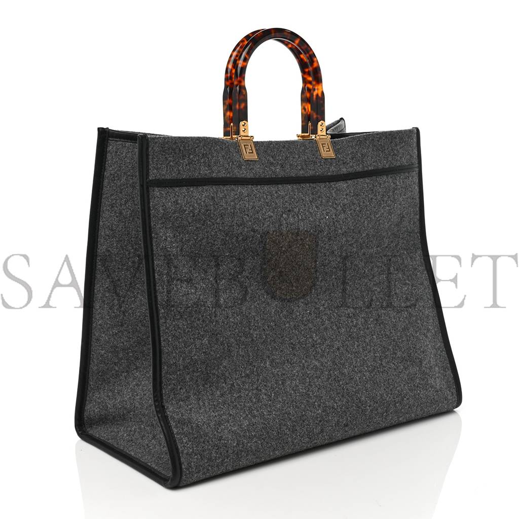 F**di melange flannel plexiglass satin logo embroidered threaded edge medium F**di sunshine shopper tote grigio black (40*34*20cm)