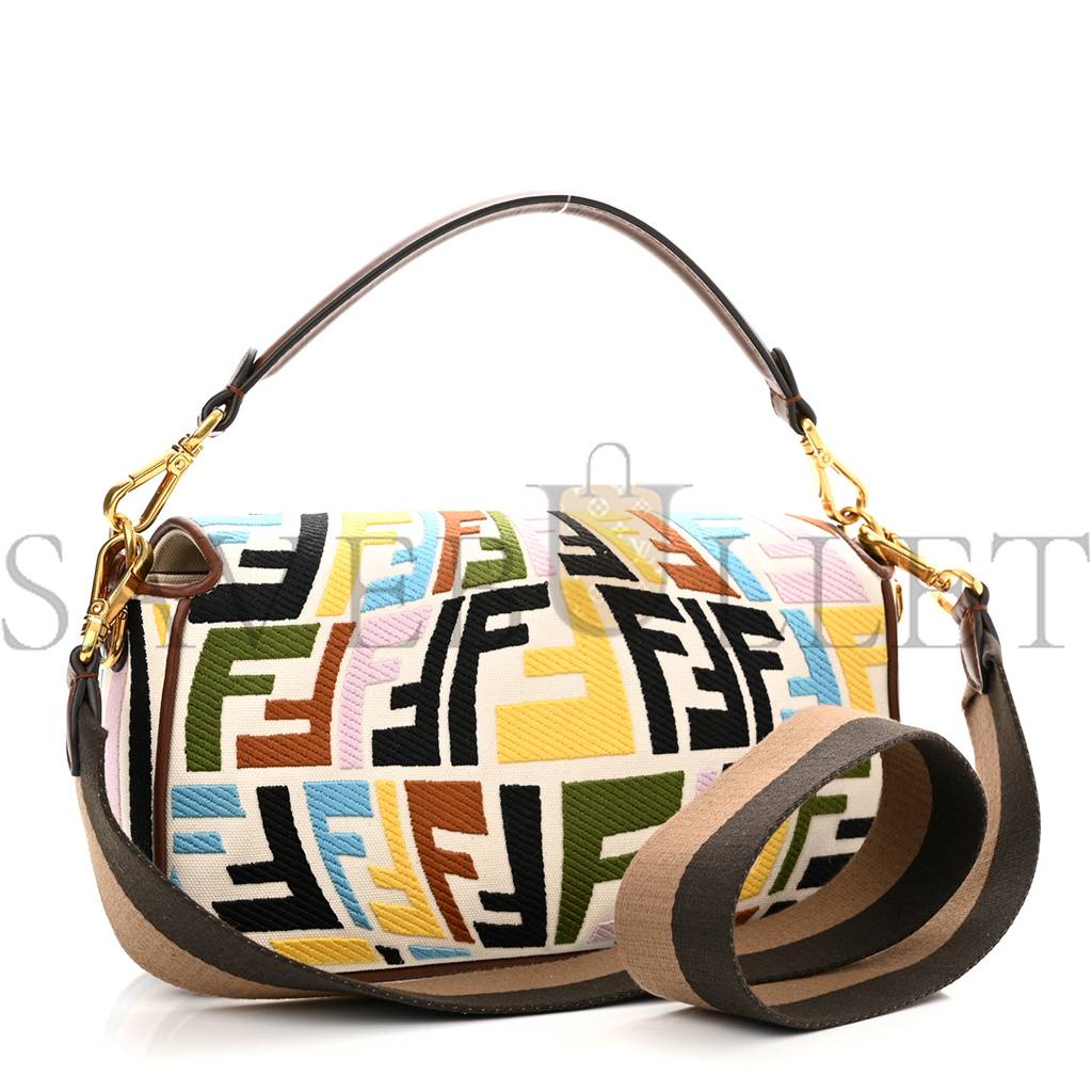 F**di x sara coleman canvas vitello king seta ff fish eye embroidered baguette grezzo multicolor ghianda (28*16*6cm)